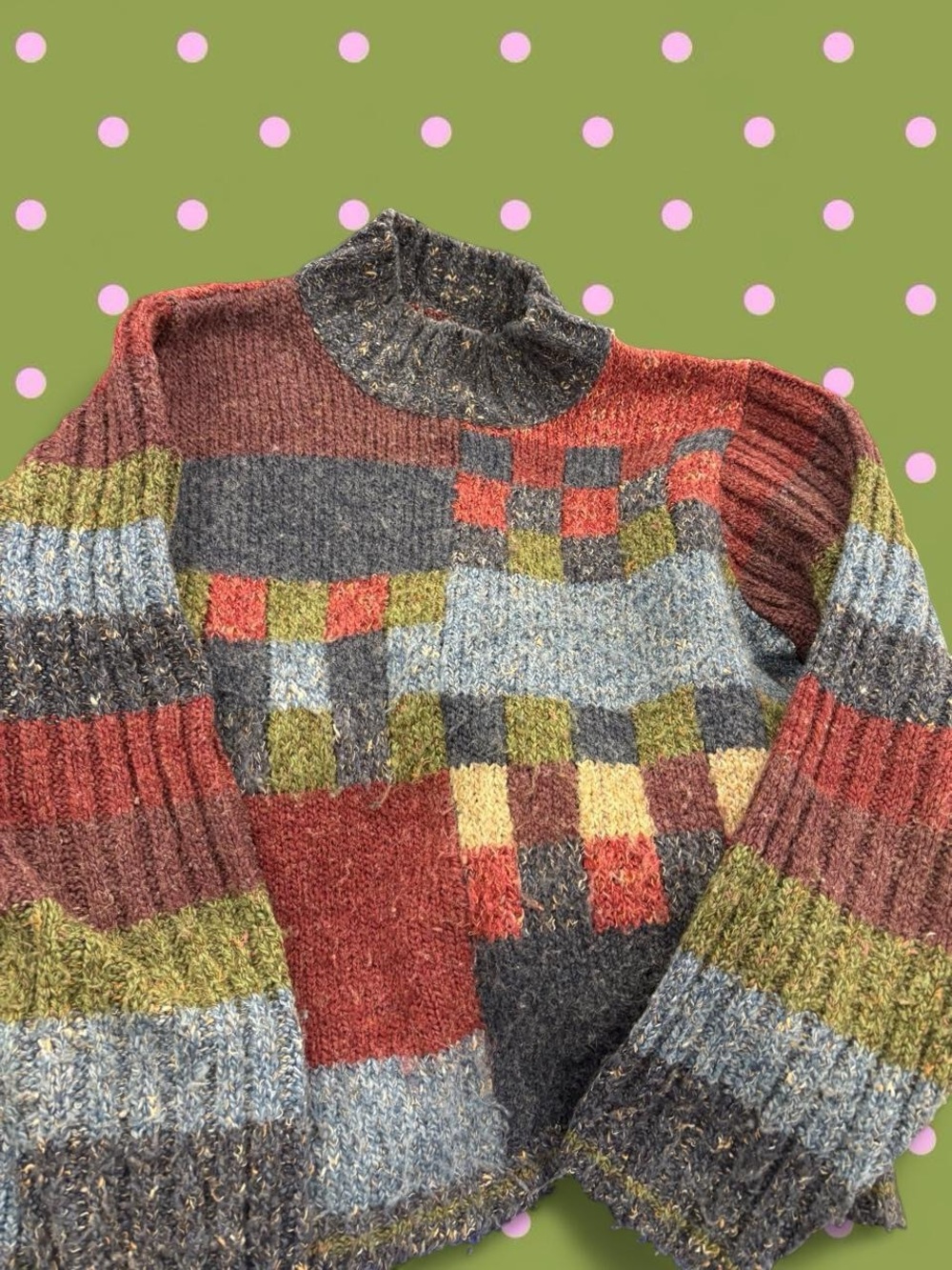 dressbarn Multicolor Patchwork Turtleneck Sweater